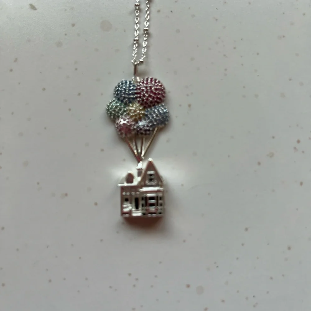 NEW Disney Silver Necklace with Colorful Balloon House Pendant - Picture 2 of 4